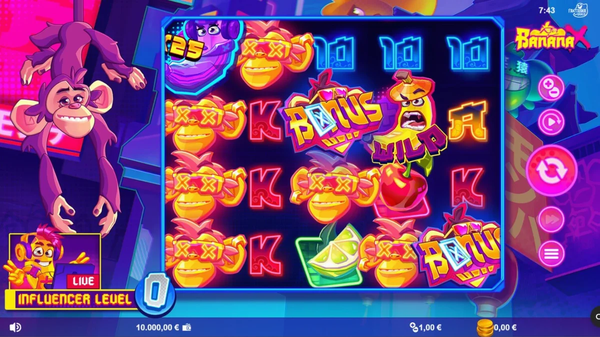 Tampilan visual neon dan simbol buah dalam slot Banana X