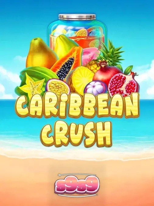 Pemandangan tropis yang cerah dengan simbol buah-buahan eksotis di slot Caribbean Crush.